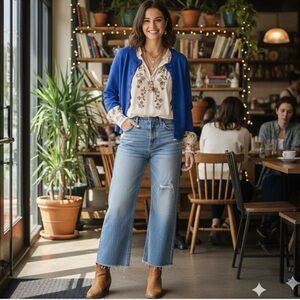 MAEVE Anthropologie VIBRANT BLUE Knit Button Front CARDIGAN Sweater Small